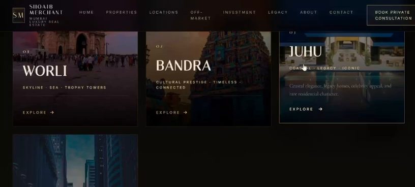 Neighbourhoods section: Worli, Bandra and Juhu